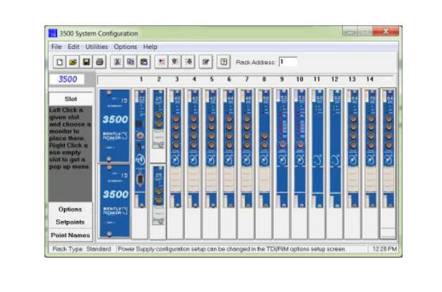 Oprogramowanie konfiguracyjne racków Bently Nevada 3500/01 z przyjaznym dla użytkownika interfejsem do uruchamiania systemu i przeglądania danych w czasie rzeczywistym